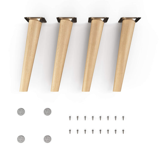 Sossai solid beech wood furniture legs with oil finish, Clif Round HMF2, 25 cm high, round, slanted design, for display cases, tables, cabinets.