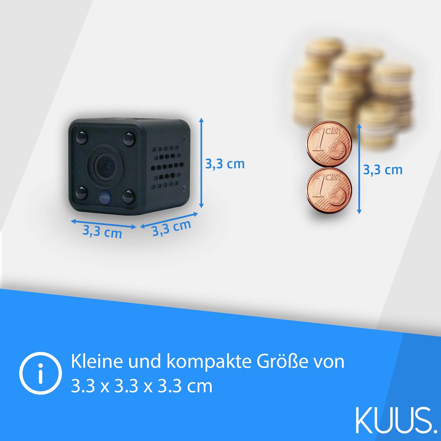 KUUS C2 Mini Camera with motion sensor: compact and mini indoor surveillance camera, live transmission on mobile and WiFi camera, WiFi APP mini camera with recording | Updated New 2024 !