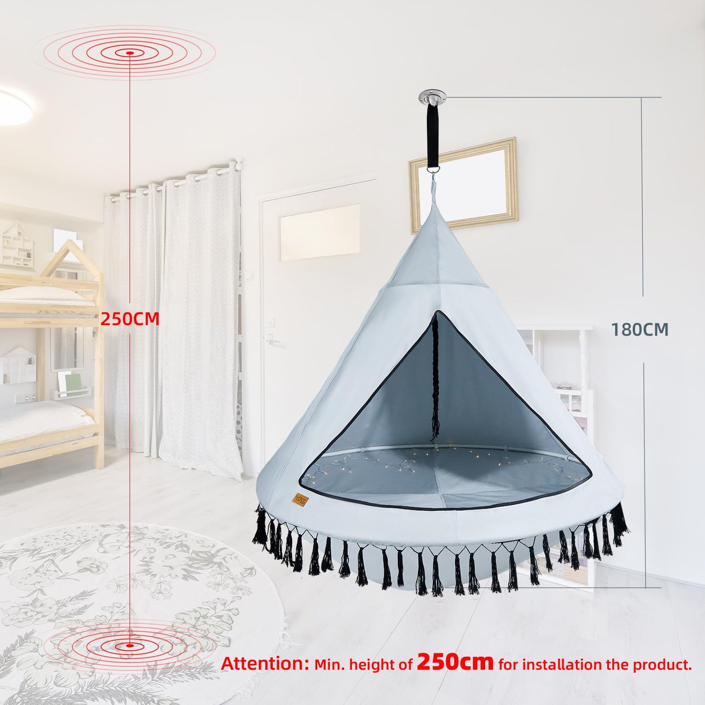CCLIFE Nest Swing with Tent Ø 120 cm Swing Indoor & Outdoor Hanging Cave Hanging tent for Kids & Adults Max. 120kg in Grey