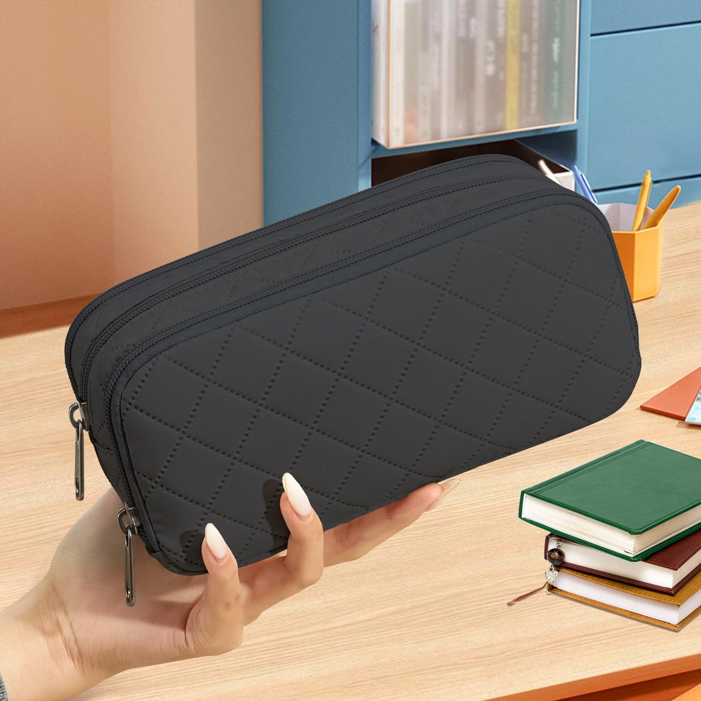 Della Gao Pencil Case Girl Pencil Case Large aesthetic pencil case for men and women (Wj001-3 BKRH)