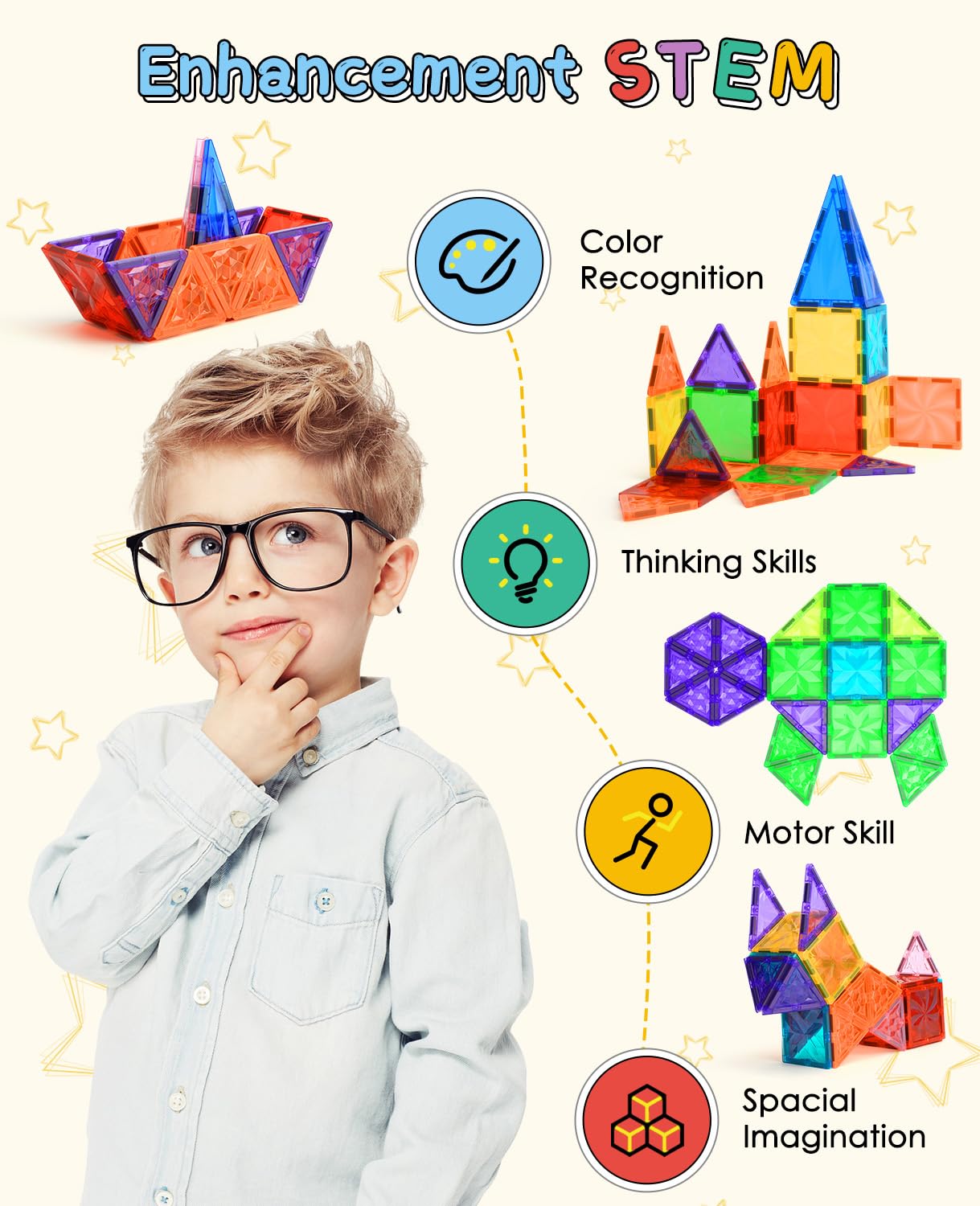 DXJXMAX Magnetic Building Blocks 80 Pieces, Magnetic Toy Magnetic Tiles, Magnetic Building Bricks Kit Kids STEM Creativity Promotion, Children's Games for 3+ Year Old Boys and Girls