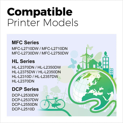MYCARTRIDGE TN2420 compatible toner cartridge for Brother TN-2420 TN-2410. Compatible with Brother MFC-L2710DW, MFC-L2710DN, HL-L2350DW, HL-L2375DW, DCP-L2530DW. Includes 2 black cartridges.