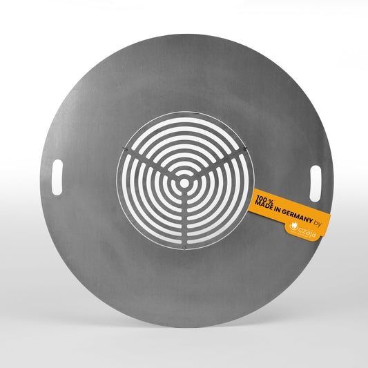 Czaja® fire plate 85 cm with grill grate | grill ring | grill plate | plancha - 5mm thick - universal size ideal for fire bowl, steel barrel, oil drum, fire barrel, steel drum kettle grills