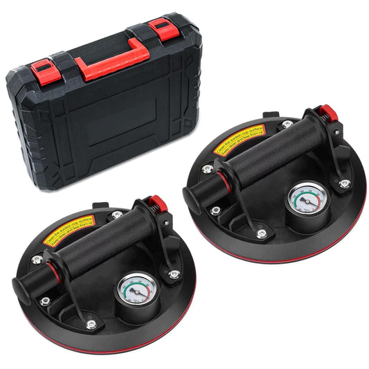 2 pack 8" Vacuum Suction Cup with Manometer Tile Lifter, Glass Lifter, Load Capacity up to 250 KG, Suction Cup for Tiles, Glass, Laminate, including Portable Tool Box