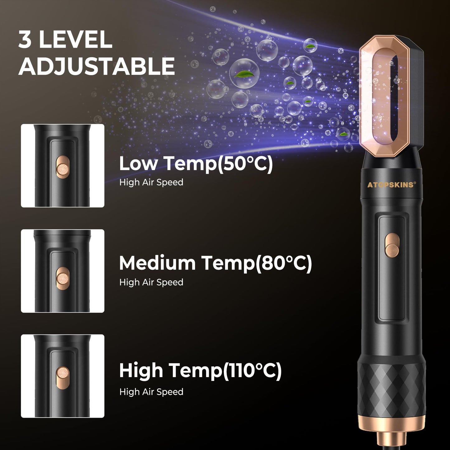 6 in 1 Hot Air Brush Set, Airstyler, with 6 attachments: 1000W Hairdryer, Round Brush Dryer Thermal Brush Airflow Curling Iron Automatic, Blow Dry Brush, Straightening Brush, Straighten, Curl, and Blow Dry Wet Hair.