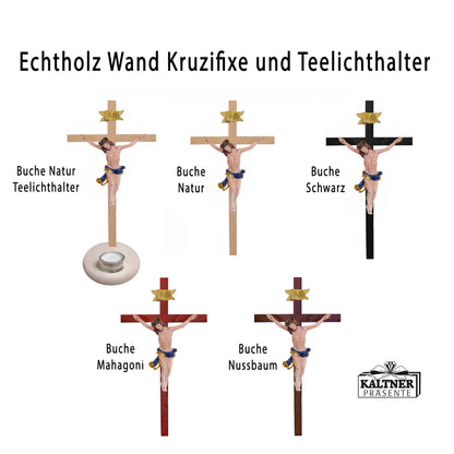 Kaltner Präsente gift idea - Wooden cross crucifix made of real beech wood in black with Jesus Christ figure made of hand-painted artificial stone (height 50 cm)