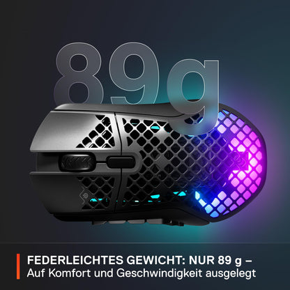 SteelSeries Aerox 9 Wireless - RGB gaming mouse with surface cutouts - Lightweight, water-resistant design - 18 buttons - Bluetooth/2.4GHz - Optical TrueMove Air Sensor with 18,000 DPI