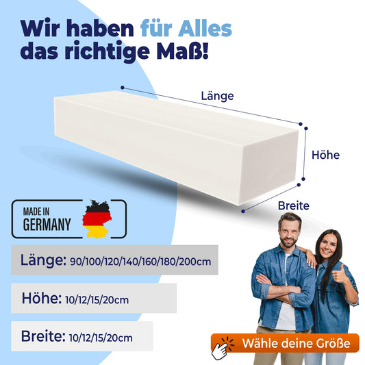 Saar foam • Foam strip mattress extension • Foam cut to size • Bed gap filler • Mattress leveling • Mattress connector • Upholstery • Density RG2440 10x15x200cm