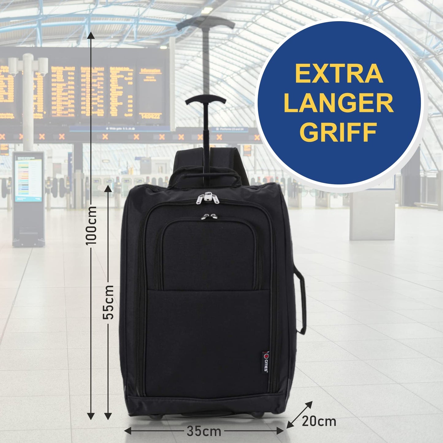 5 Cities 42L carry-on trolley suitcase backpack with 2 wheels for onboard use