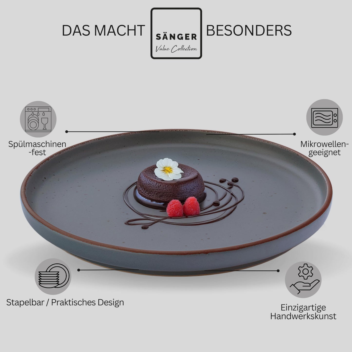 Singer Bombay Graphite | Dessert plates set of 4, Stoneware breakfast plates for 4, Cake plates small plates dishwasher safe microwave safe, Stoneware dinnerware grey blue | VALUE COLLECTION