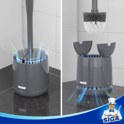 MR.SIGA Toilet Brush with Holder, featuring fast-drying container and sturdy handle. Premium bathroom brush in Gray.