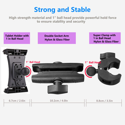 Treadmill tablet iPad holder, bike handlebar mount clamp for stationary bike, elliptical, spin bike, Peloton, stroller for 4-13 inch devices, iPad Pro 12.9, Air, Mini, Galaxy Tabs, iPhone