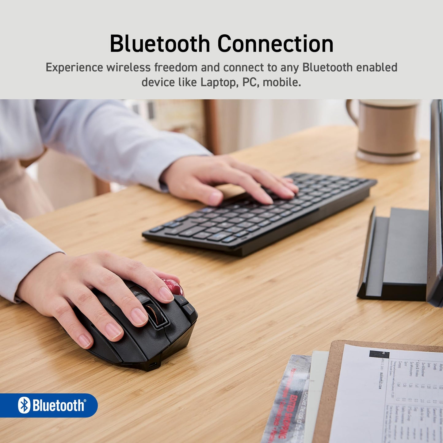 ELECOM Trackball Mouse Wireless, Ergonomic Mouse, 3Device Connection, Wired (USB), Bluetooth, Track Ball Mouse, Thumb Control, Compatible for PC, Laptop, Mac, Windows, macOS, EX-G Pro (M-XPT1MRXBK)