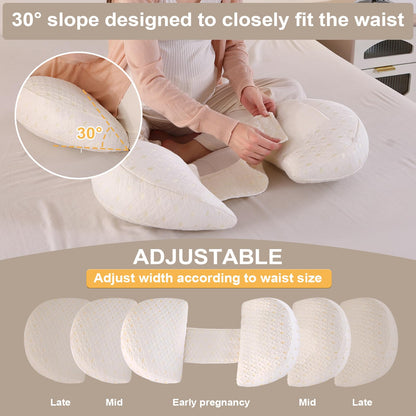 The SHANNA New Pregnancy Pillow is adjustable and comfortable for adults. It is a full body support pillow that can also be used as a nursing pillow. The cover is removable and washable. It is white in color.