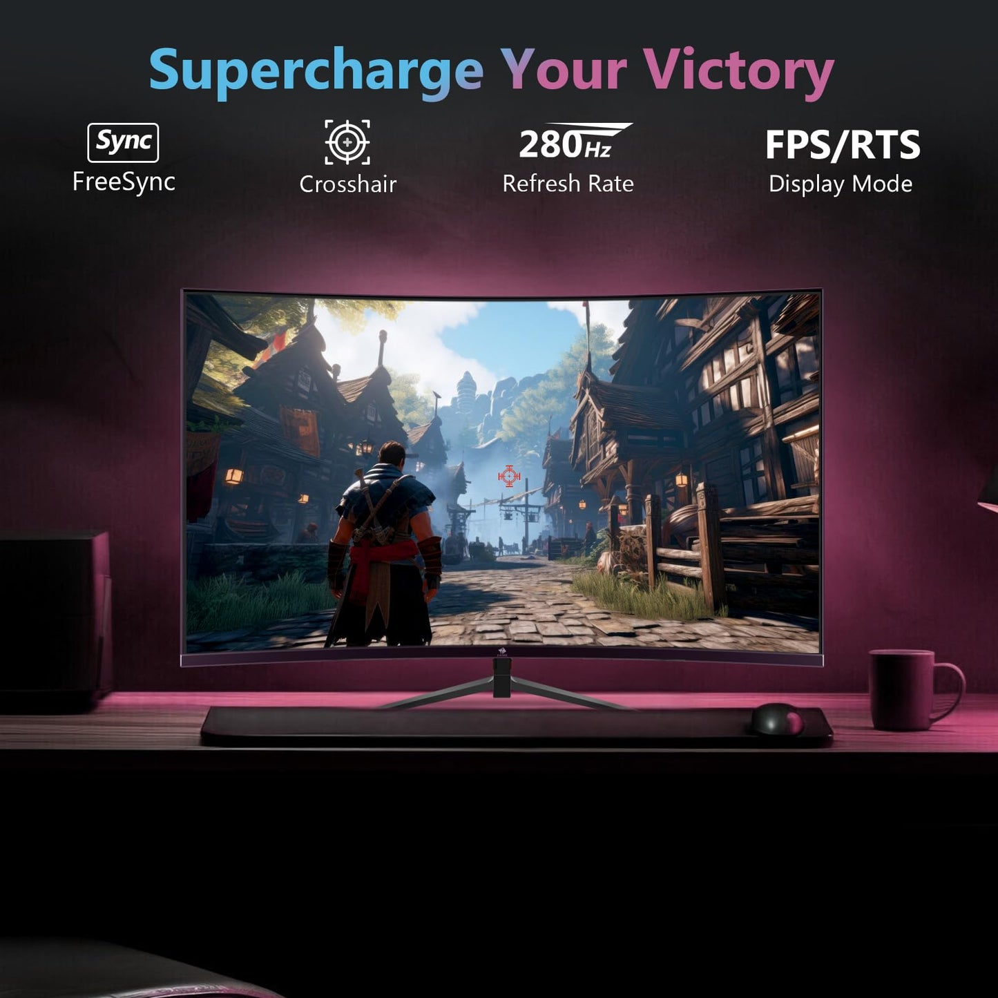 Z-Edge 27-inch curved gaming monitor with 280Hz (DP) and 240Hz (HDMI) refresh rates, 1ms MPRT response time, Full HD LED display, 350cd/m² brightness, 16:9 aspect ratio, FreeSync, HDMI 2.0 & DisplayPort 1.2 - Black (2025 Version)