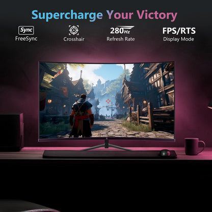 Z-Edge 27-inch curved gaming monitor with 280Hz (DP) and 240Hz (HDMI) refresh rates, 1ms MPRT response time, Full HD LED display, 350cd/m² brightness, 16:9 aspect ratio, FreeSync, HDMI 2.0 & DisplayPort 1.2 - Black (2025 Version)