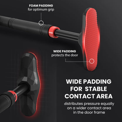 BeMaxx pull-up bar for door frame without screws/drilling + training eBook. Professional door pull-up dip bar with padded handles. Hang in door at home for fitness workout.