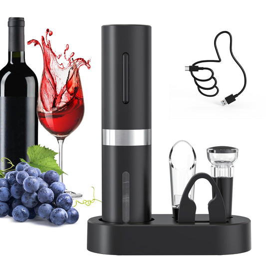 CIRCLE JOY Electric Wine Opener Set, Rechargeable 5-in-1 Wine Opener Gift Set with Charging Dock, Foil Cutter, Wine Pourer, and Vacuum Wine Stopper