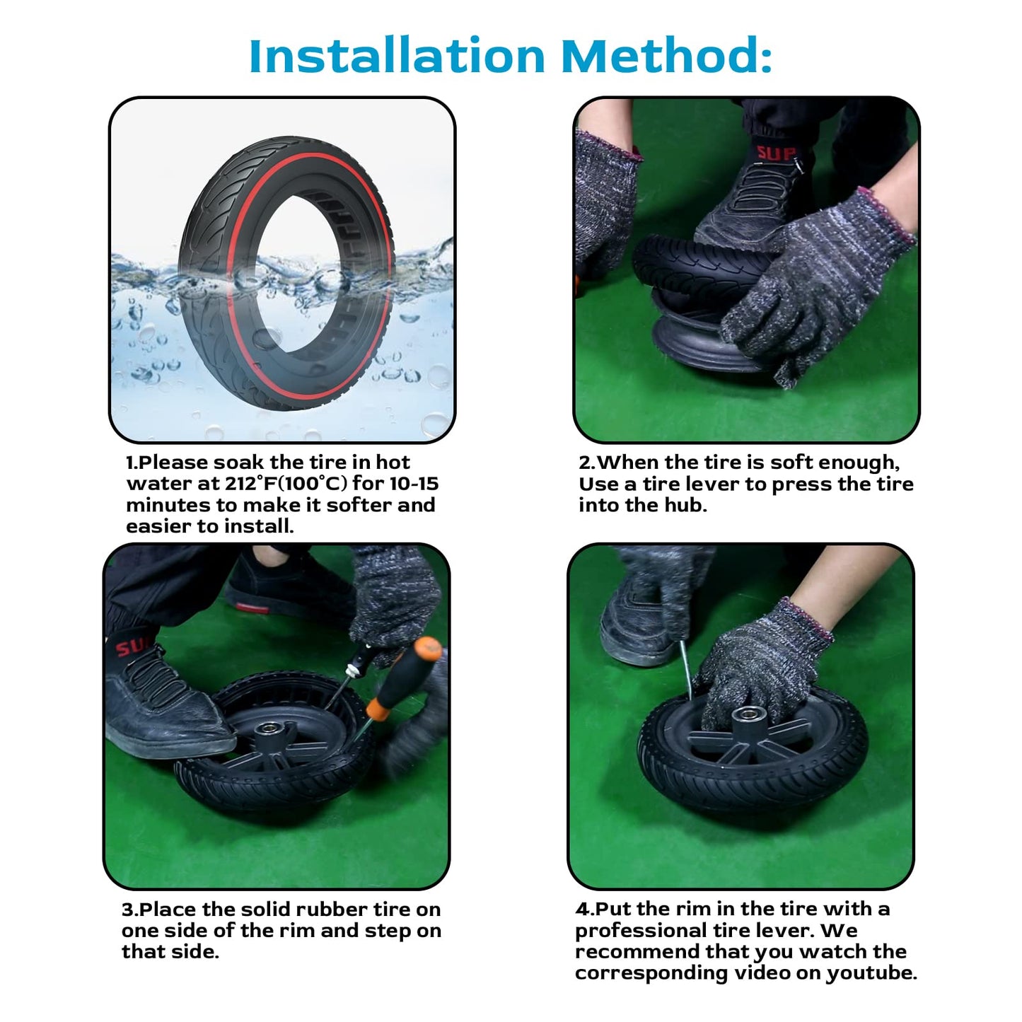 OUXI Xiaomi M365 8.5" Solid Replacement Wheels for Xiaomi Mijia M365/M365 Pro Electric Scooter, Solid Rubber Tire, High Elasticity, New Red Circle, Colorful Style.