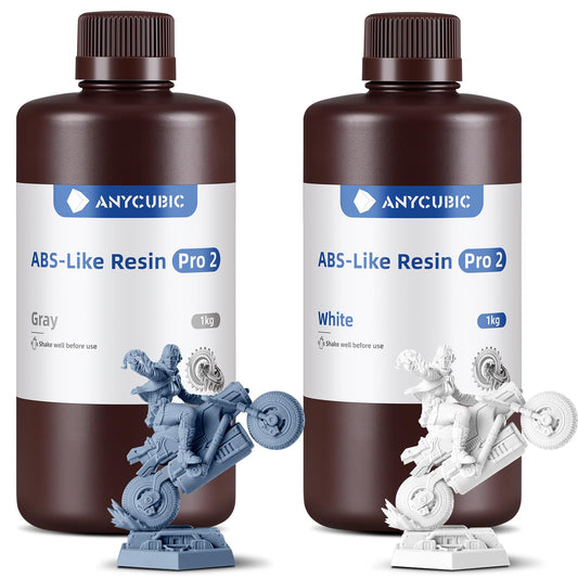 ANYCUBIC ABS-Like Resin Pro 2, 3D printer resin with increased strength and toughness, high precision, wide compatibility with all resin 3D printers. Color: Grey+White, 2pcs.