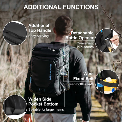 SPARTER backpack cooler, 49 can cooler backpack, Insulated thermal backpack, Leakproof, Waterproof, Lightweight, Portable soft cooler for beach, travel, camping, lunch.