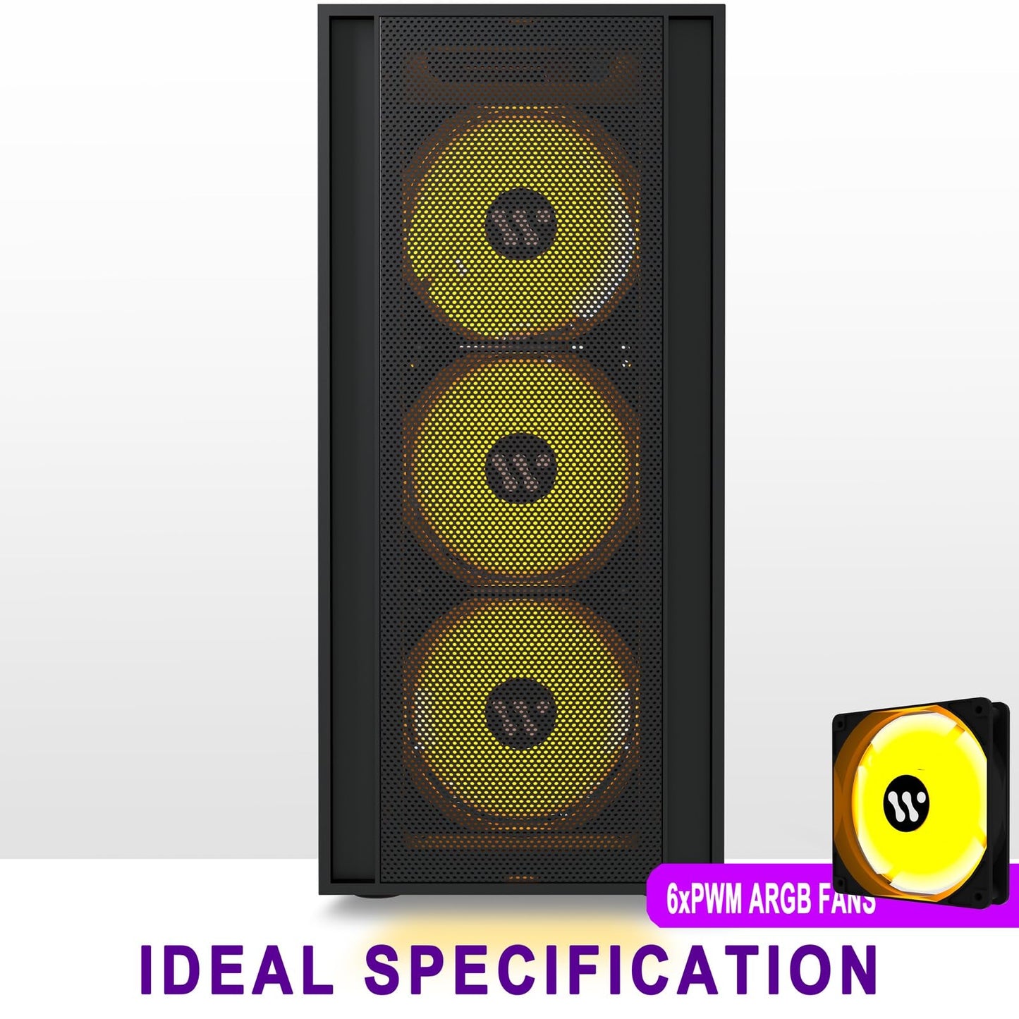 KEDIER's PC case, pre-installed with 3 black case fans, ATX Mid Tower, gaming case with tempered glass opening, side panel, mesh computer case, black (H3) (H05-X60F)