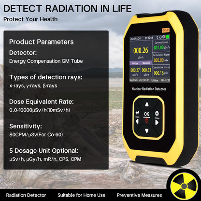 SURLABA Nuclear Radiation Detector, Geiger Counter Dosimeter Measurement of Beta Gamma X-rays, Radioactivity Radiation Meter Portable Real-time Monitoring Device with Sound Light Vibration Alarm