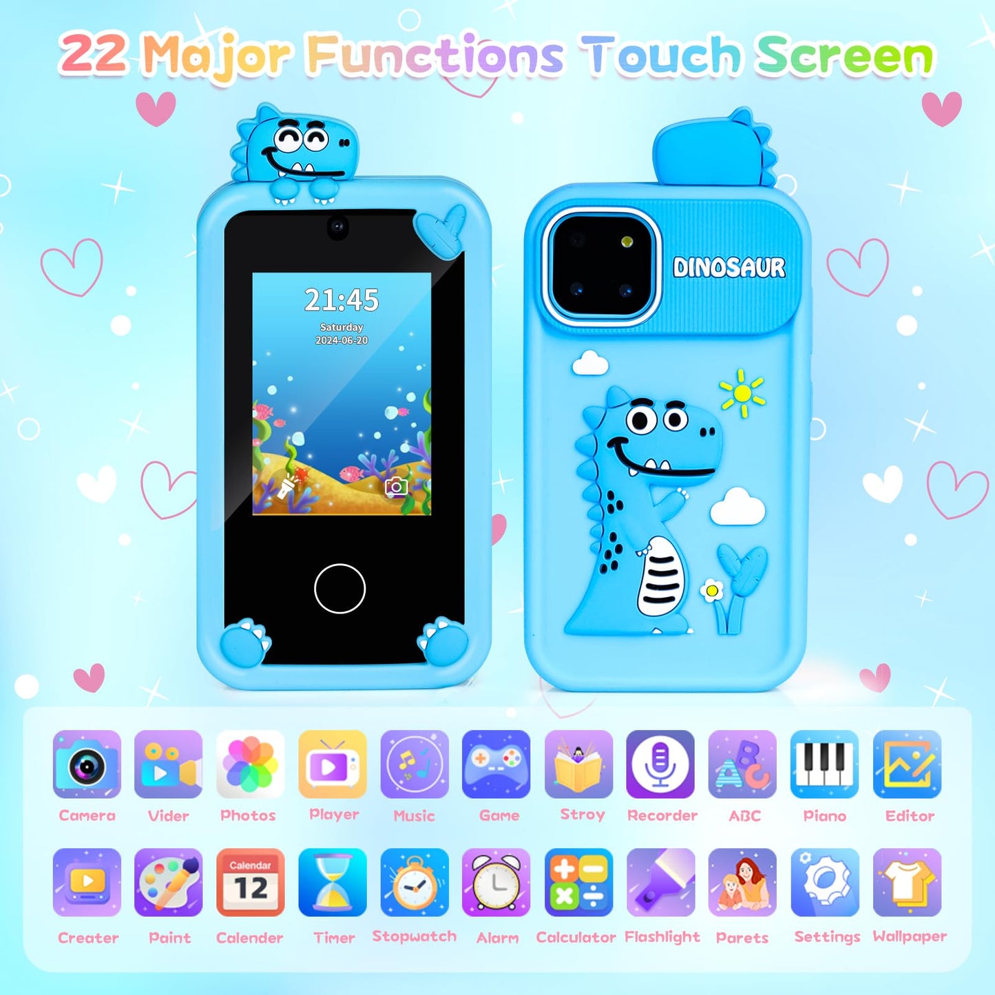 Gifts for Young Girls 6 7 8 9 Kids Phone: Boy Toy 6-10 Years Kids Smartphone 7 8 9 10 Years for Girls Children's Toy Gift Boy 10 11 12 Years Blue Smartphone for Kids