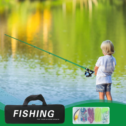 Kids fishing rod set, 1.8m beginner fishing rod for kids with reel and bait set, carbon fiber telescopic rod and reel, fishing gear for kids aged 3-10 (Green)