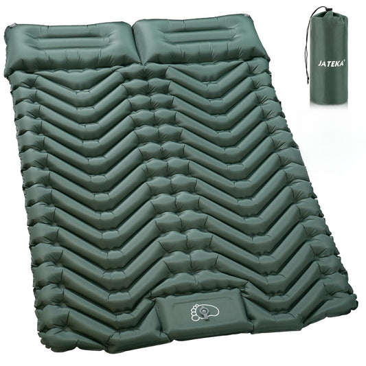 Self-inflating sleeping mat, JATEKA inflatable mat for 2 people for camping. Sleeping mat with pillow & foot pump. Compact lightweight air mattress for camping, backpacking, hiking, and travel tent.
