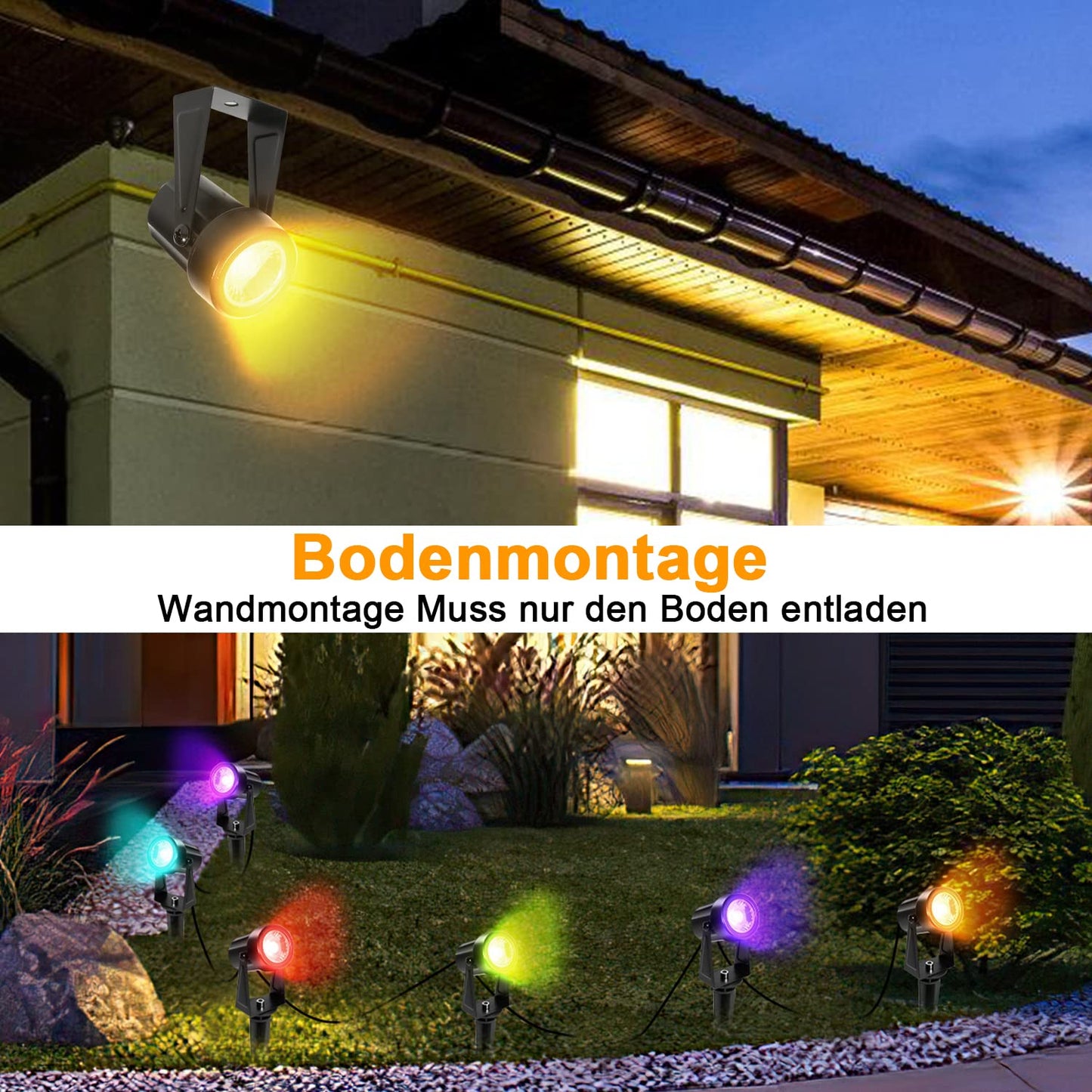 Gimisgu garden lighting LED, 6 in 1 RGB color changing garden lights LED with ground spike, 6-piece set garden lamp pathway lighting with plug and remote control, IP65 waterproof for garden pond.