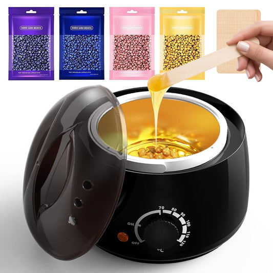 Wax Warmer Waxing Set Home Hair Removal: Wax Machine 4 Packs Wax Beads and 30 Wooden Spatulas, Wax Hair Removal Face Body Women Men