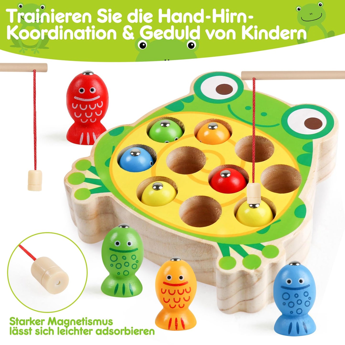 Skrtuan Montessori wooden toys, toys for 2 3 4 year olds Magnetic fishing toy to learn fine motor skills, educational games motor skills toy wooden fishing game for children