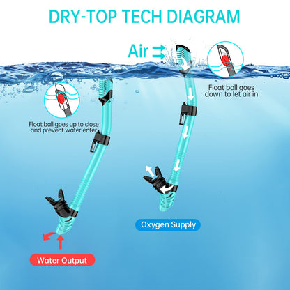 JEMULICE Adult Snorkel Set, with diving mask and dry snorkel for men and women, anti-leak & anti-fog tempered glass mask for diving, snorkeling, and swimming.