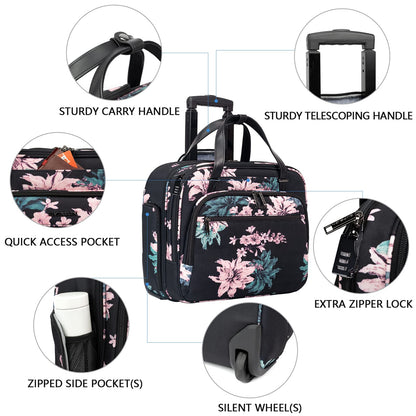 EMPSIGN Laptop Trolley Business Rolling Laptop Case with Wheels Up to 15.6 Inch Laptop Waterproof Briefcase for Travel/School/Men/Women