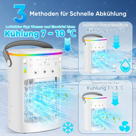 Mobile air conditioner, mini air conditioner for rooms, 4 in 1 air cooler with water cooling 1000ML air conditioning unit without exhaust hose, portable air conditioner with 3 modes & colorful light room cooler for rooms office