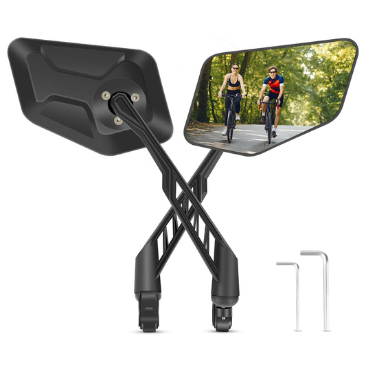 COICER bike mirror (right+left) with extra large mirror surface - 360° adjustable bike mirror for E-bike & E-scooter handlebars - rearview mirror compatible with all models (set right+left)