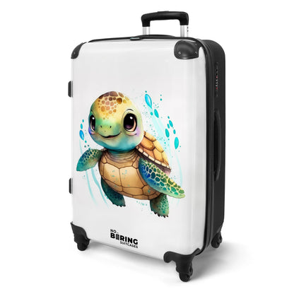NoBoringSuitcases.com® Kids' travel suitcase Cabin Bag Large suitcase with wheels Gifts - Turtle - Watercolors - Animals - Kids' luggage suitcase medium-sized, 67x43x25cm.