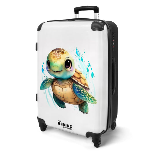 NoBoringSuitcases.com® Kids' travel suitcase Cabin Bag Large suitcase with wheels Gifts - Turtle - Watercolors - Animals - Kids' luggage suitcase medium-sized, 67x43x25cm.