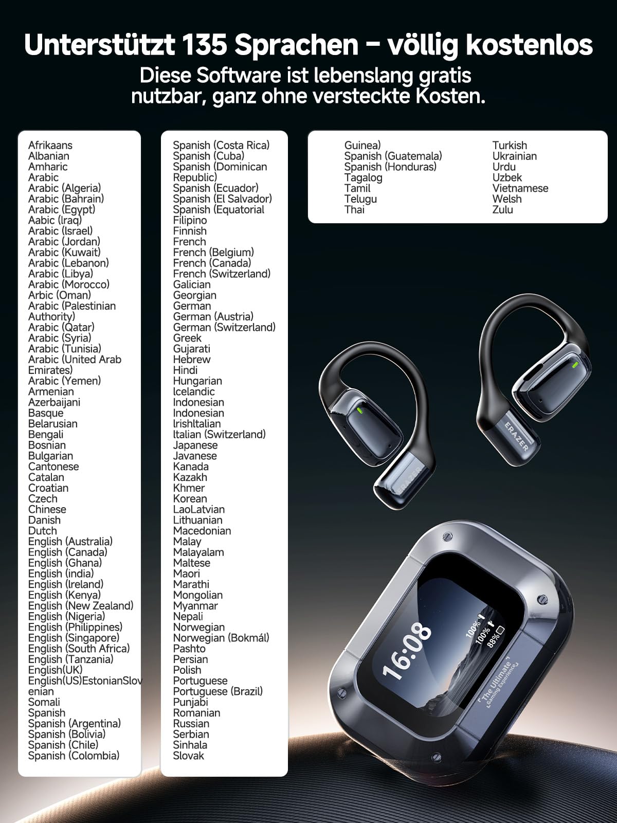 Relxhome AI translator headphones, 3-in-1 translation headphones 134 languages with app, 60H Bluetooth 5.4 Translator Earbuds, 5 translation modes real-time translator earbuds for learning, travel, business.