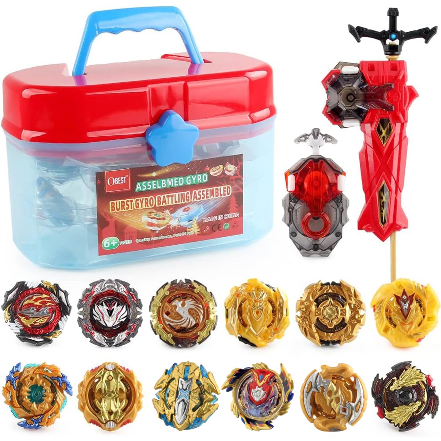 OBEST 12 Piece Battle Top Set for Kids, Bay Battling Tops Bey Gyros with 2 Burst Turbo Launchers, Gyro Starter Set Bay Battling Tops Arena Tops Gift for Kids