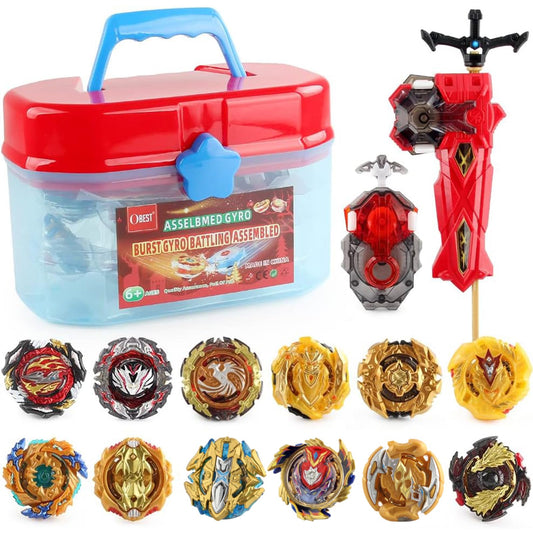 OBEST 12 Piece Battle Top Set for Kids, Bay Battling Tops Bey Gyros with 2 Burst Turbo Launchers, Gyro Starter Set Bay Battling Tops Arena Tops Gift for Kids