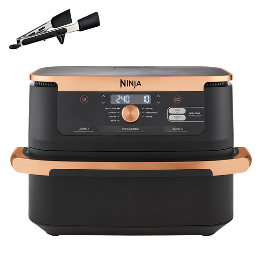 Ninja Foodi FlexDrawer Dual Zone Air Fryer with 10.4 qt capacity and removable divider, non-stick coating, dishwasher-safe basket, 7-in-1 functionality, Black & Copper, AF500EUCP