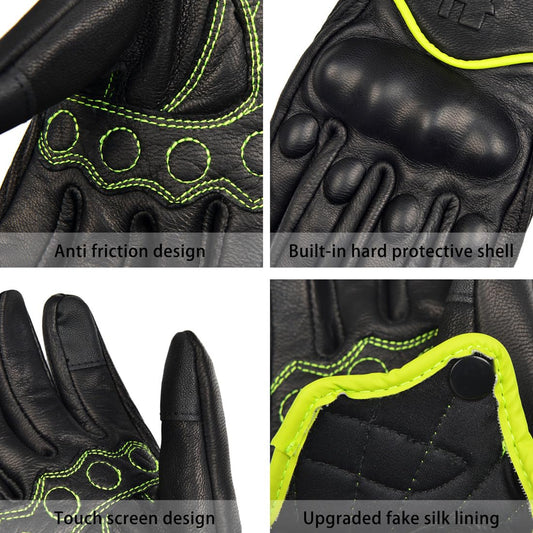 Harssidanzar Women's Full Finger Goatskin Leather Touchscreen Motorcycle Gloves GL016EU, Yellow Green, Size XS
