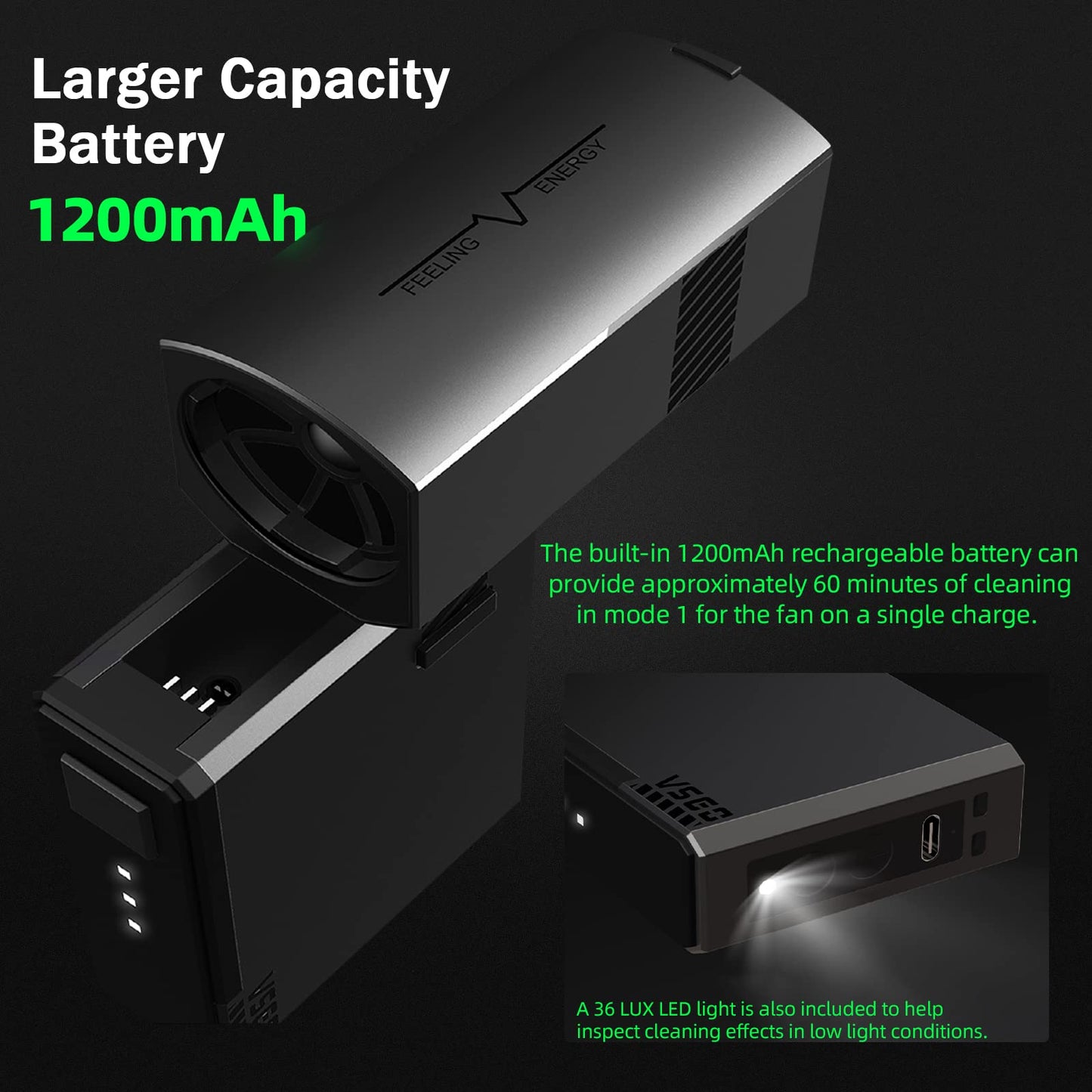 VSGO Electric Air Blower for camera and lenses, keyboards, and other electronic device cleaning. 100,000 RPM high-speed motor, 120 km/h wind speed.