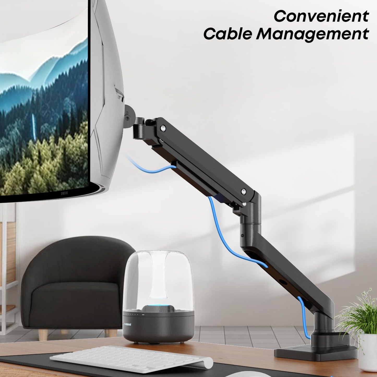 Monitor Mount 1 Monitor For 17-49 Inch Flat & Curved Screen, Sturdy Gas Spring Monitor Mount Adjustable Height with Tilts, Increased Load Capacity of 2~20kg, VESA 75x75/100x100