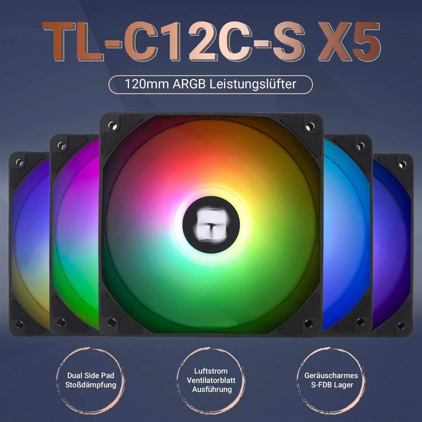 Thermalright TL-C12C-S X5 CPU fan, black fan, PC fan with 1550 RPM speed, 120mm computer case cooler, PWM control fan for case and liquid coolers, and CPU cooling.