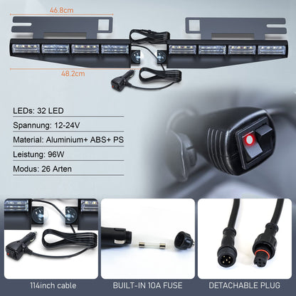 Dinfu 2 Pieces 48cm Flashing LED Warning Light Orange + White Beacon, 26 modes strobe safety warning lights with 32 LEDs for construction vehicles, truck, tractor roof top.