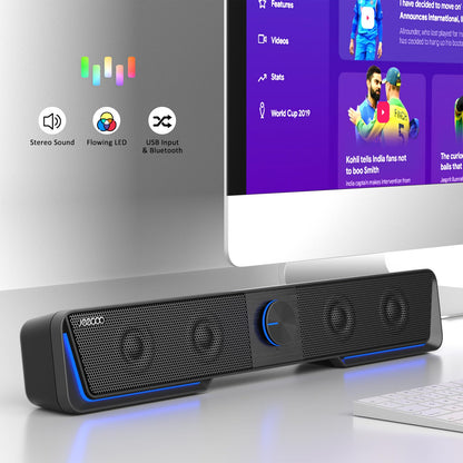 Jeecoo A40 PC speakers, portable computer speakers in black, 2.0 PC soundbar with USB operation and Bluetooth mode for smartphones and mobile devices, PC.