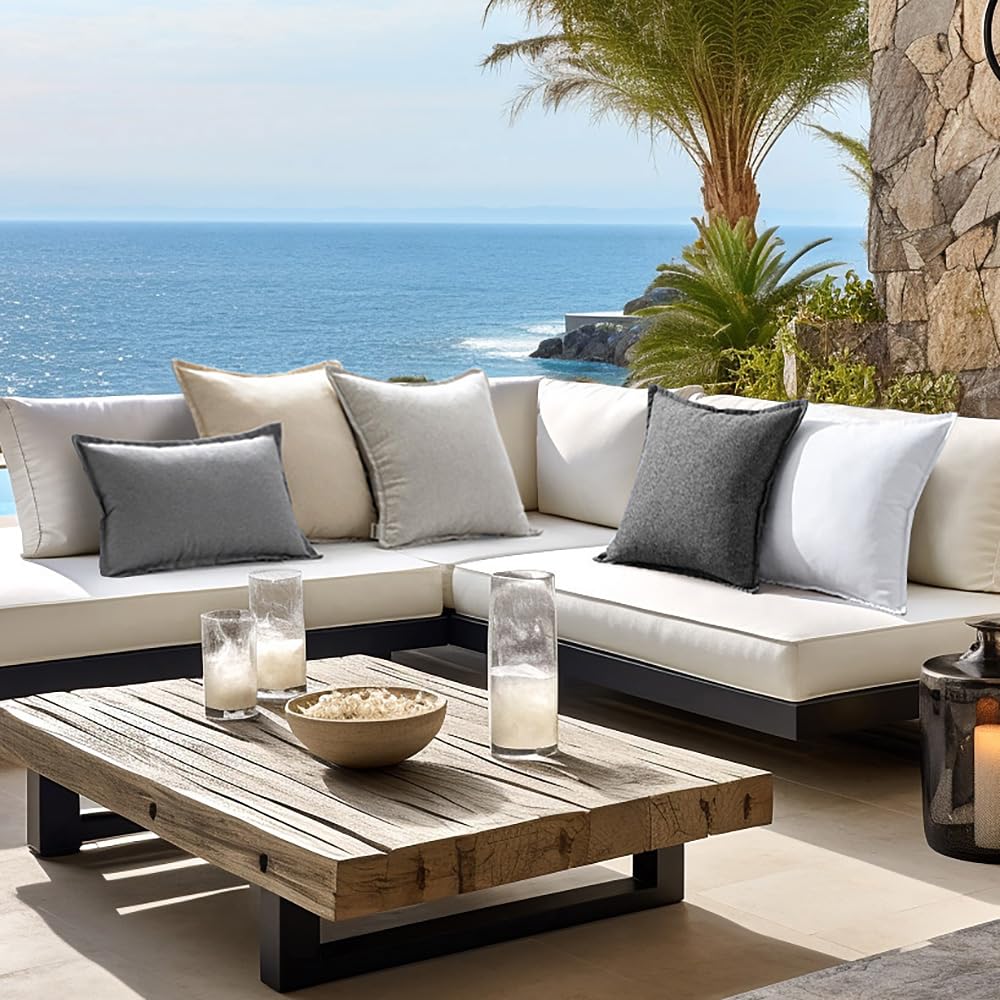 MIULEE Outdoor Pillow Weatherproof Pillow Cover Waterproof Decorative Pillow Covers Linen-Look Throw Pillows for Garden Sofa Couch Living Room Bedroom 2 Pack 50x50cm White